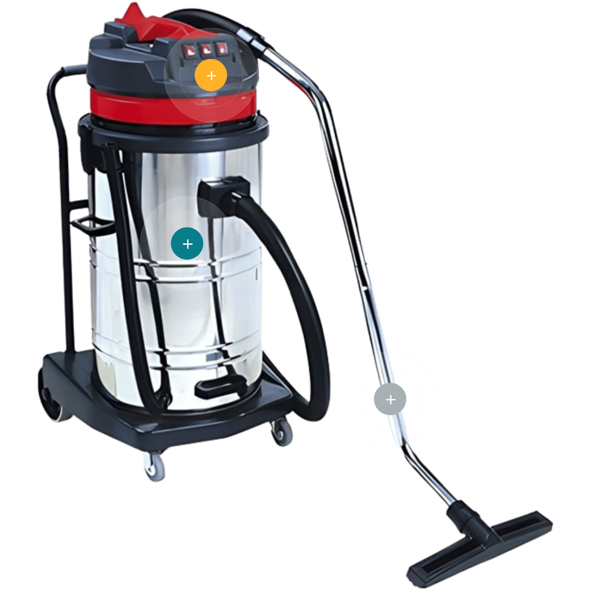 Aspirador industrial para polvo y agua de 80 litros con depósito de acero inoxidable y triple motor