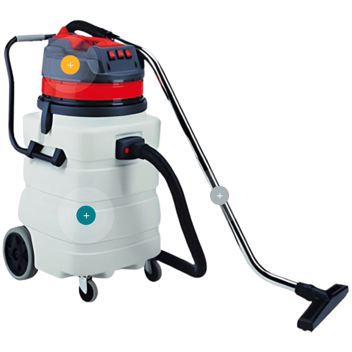 Aspirador industrial para polvo y agua de 90 litros con depósito plástico y triple motor