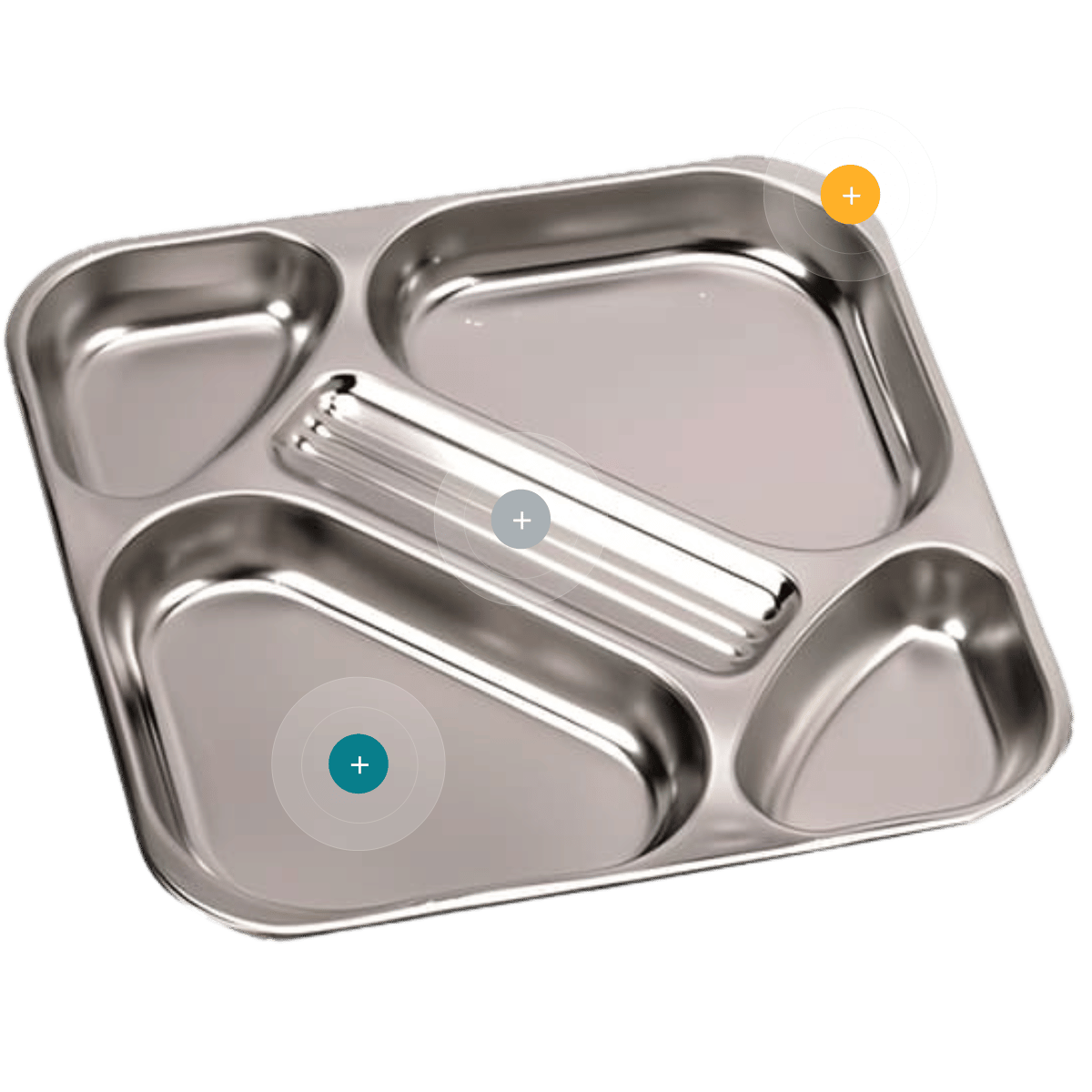 Bandeja compartimentada de acero inoxidable con cinco divisiones para servicio de comida