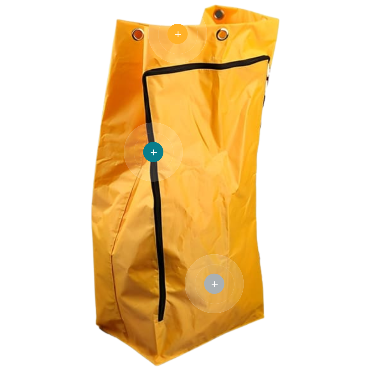 Bolsa amarilla con cremallera para carro de limpieza modelo Carlimp 2000, vista detallada con ojales metálicos