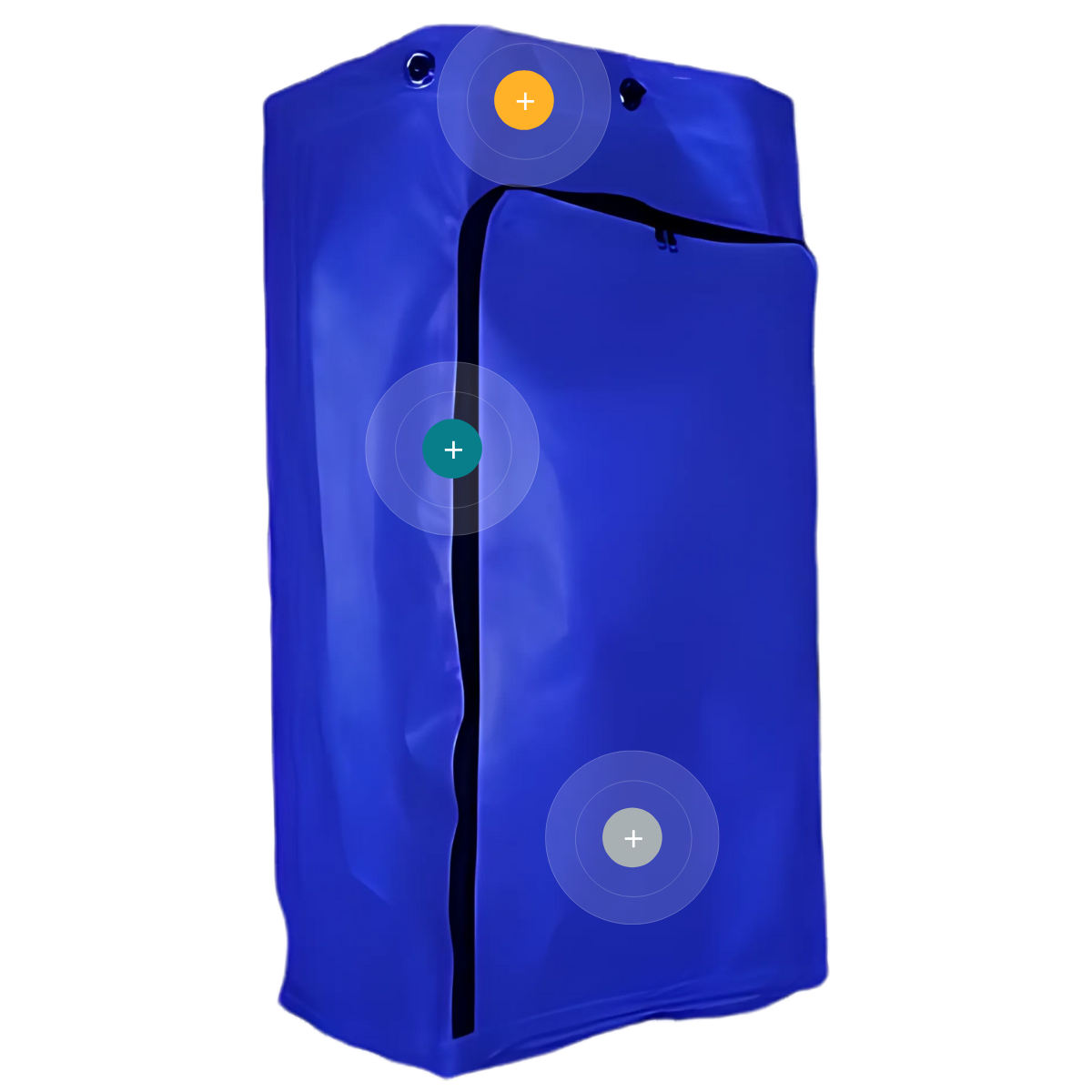 Bolsa azul con cremallera para carro de limpieza modelo Carlimp 2000, vista detallada de costuras y cierre