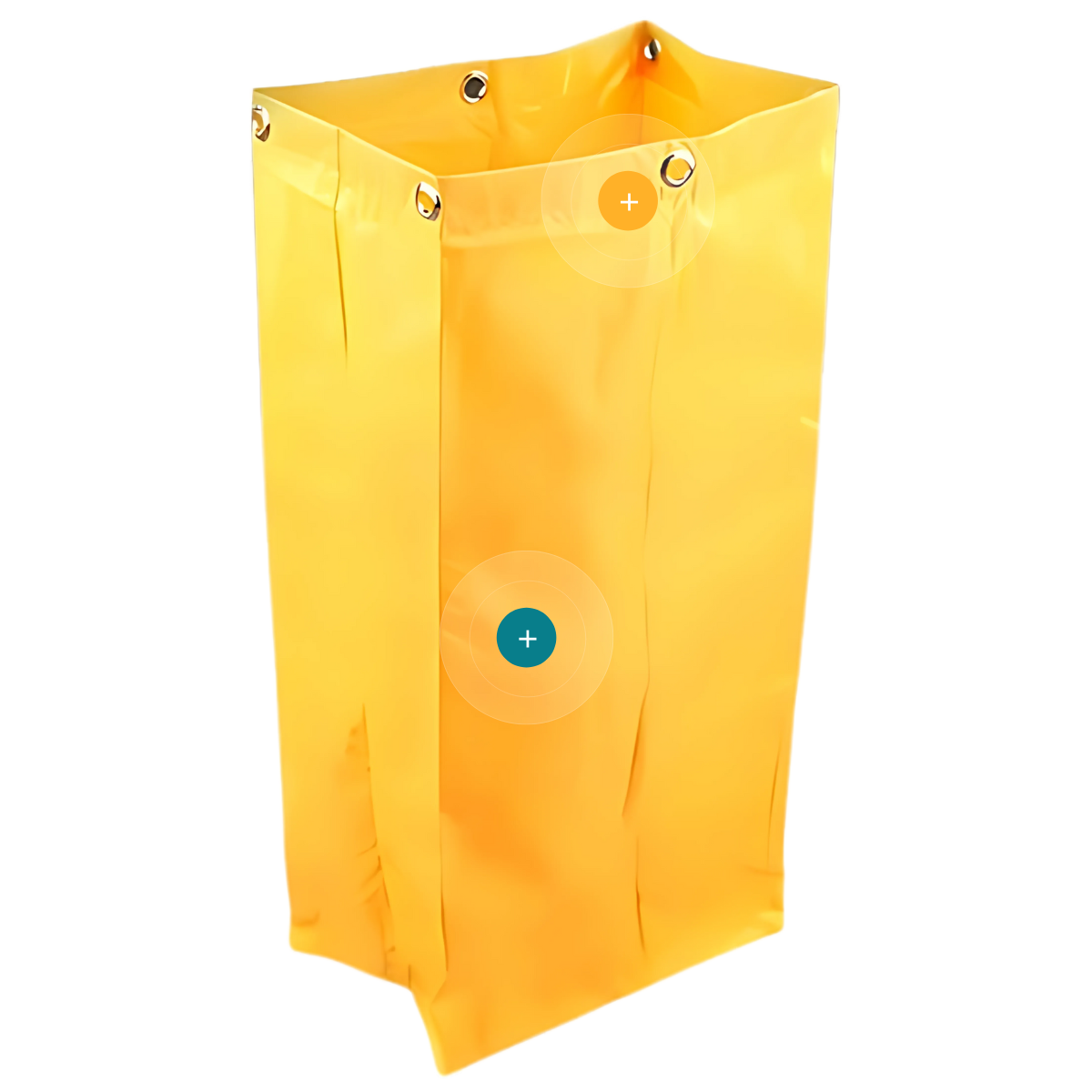 Bolsa amarilla sin cremallera para carro de limpieza modelo Carlimp 2000, vista detallada con ojales metálicos