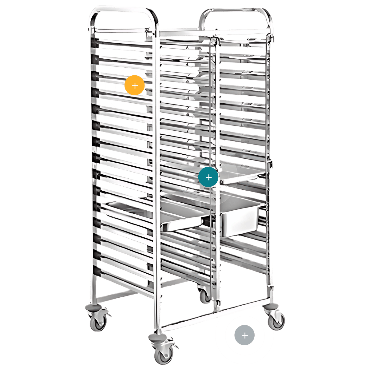 Carro alto de 2 cuerpos con guías Gastronorm 1/1 de acero inoxidable