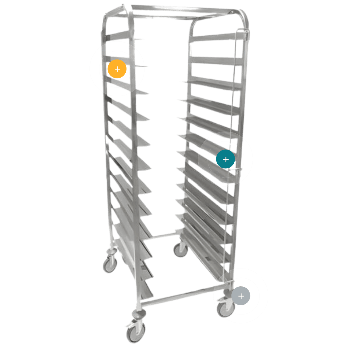 Carro de acero inoxidable con 2 cuerpos y guías para bandejas isotérmicas hospitalarias