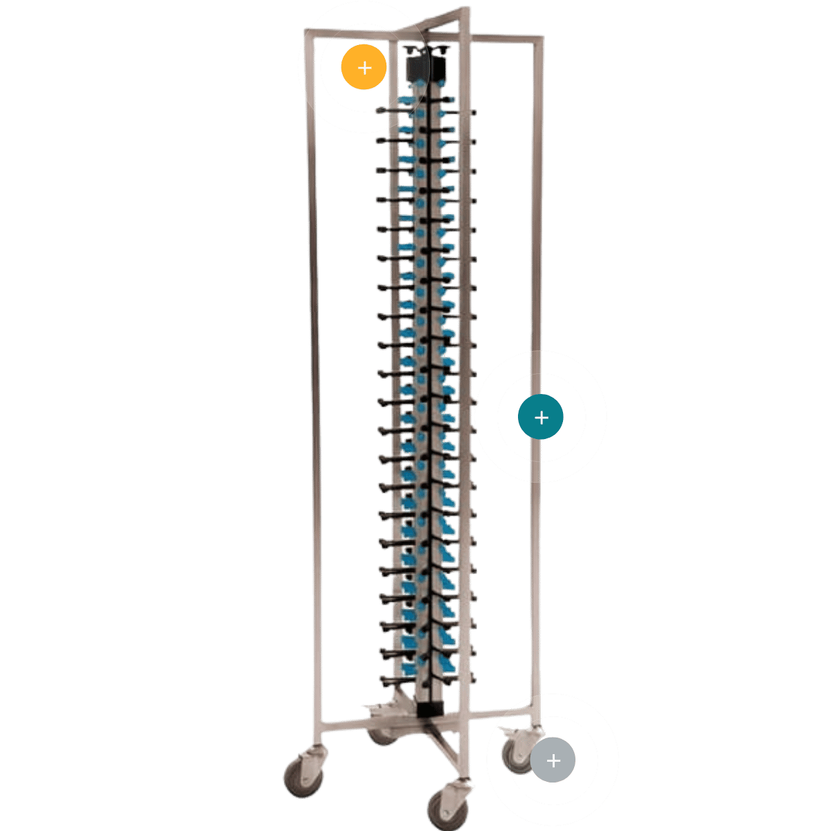 Carro de emplatado con capacidad para 84 platos, estructura de acero inoxidable con ruedas