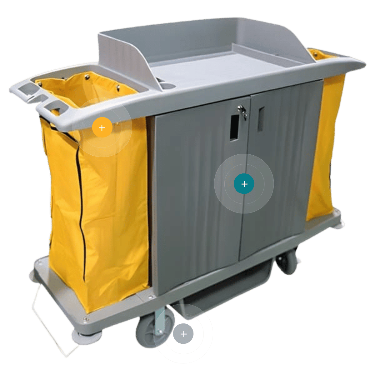 Carro de hotel detallado con puertas centrales y bolsas laterales amarillas