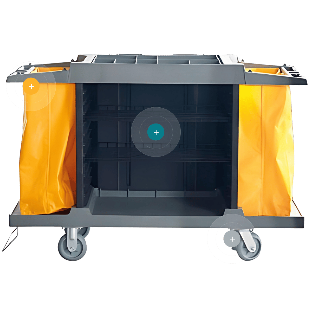 Carro de hotel Classic Cart con bolsas de vinilo y compartimento central detallado