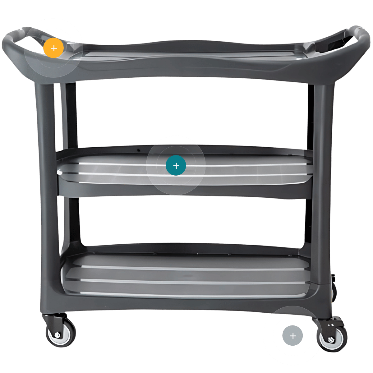 Carro de servicio Deluxe con tres estantes y asas ergonómicas