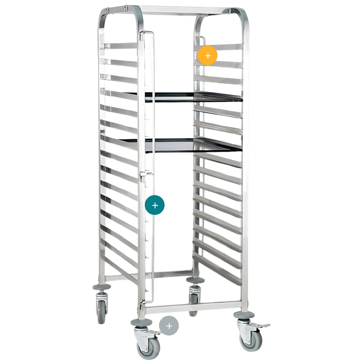 Carro para panadería de 2 cuerpos en acero inoxidable con bandejas extraíbles