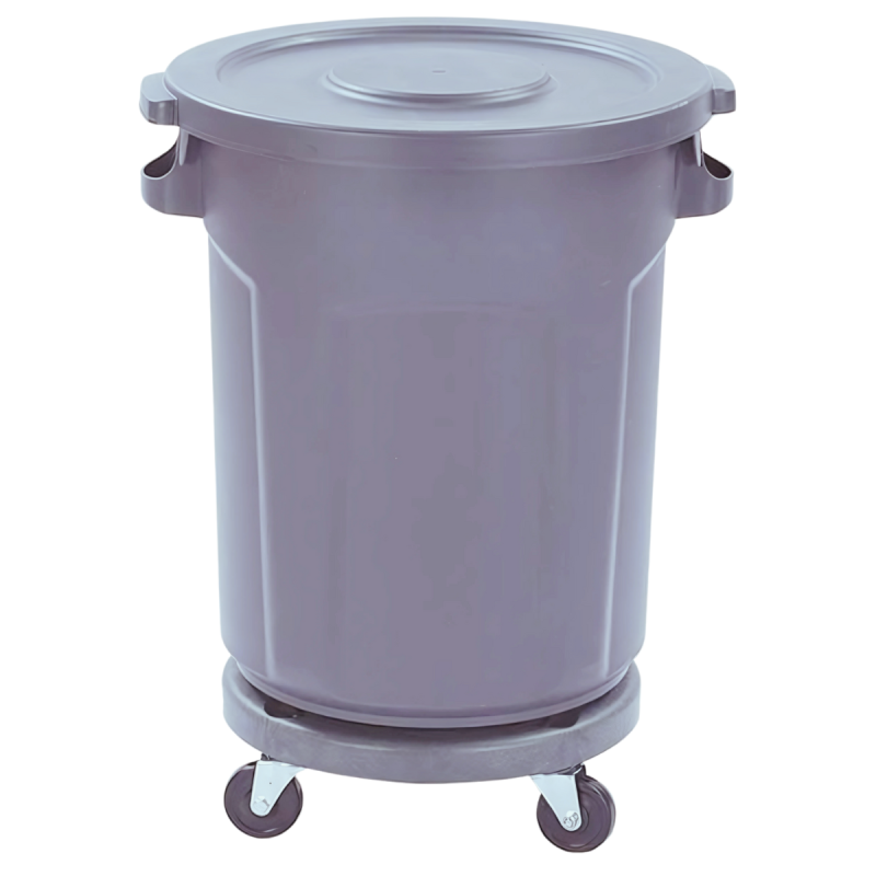 Contenedor de basura modelo Tauro con tapa plana y base con ruedas, capacidad de 80 litros, ideal para entornos profesionales
