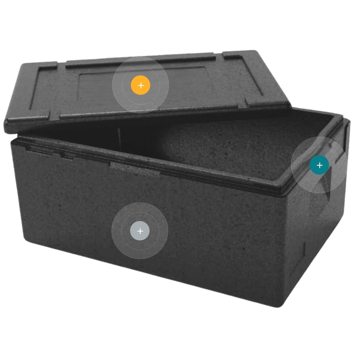 Contenedor isotérmico de PPE negro con tapa, compatible con bandejas Gastronorm de 34 cm