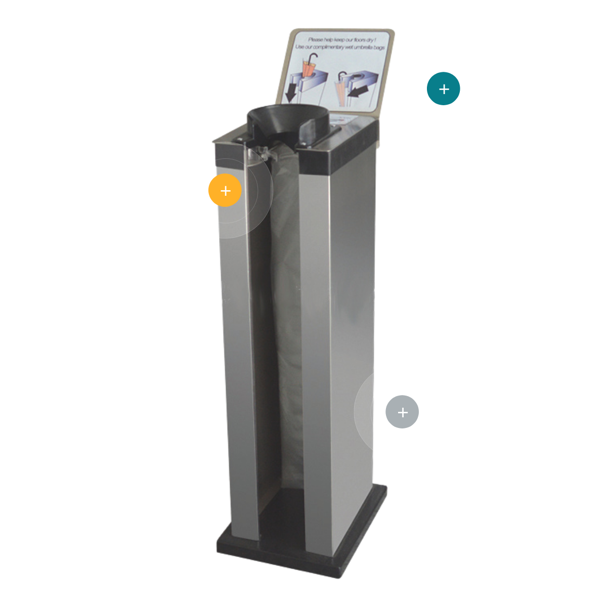 Enfundador automático de paraguas con diseño vertical y sistema de sujeción superior