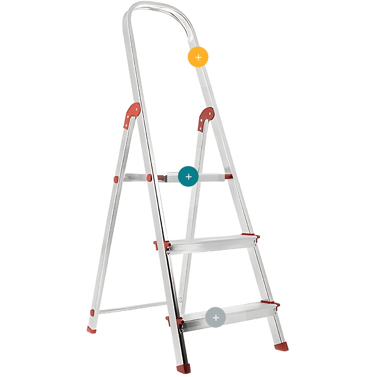 Escalera de 3 peldaños de aluminio con estructura plegable y barra de seguridad
