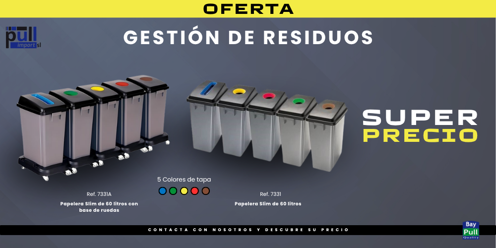 Papeleras Slim para gestión y reciclaje de residuos con tapas de colores Pull Import