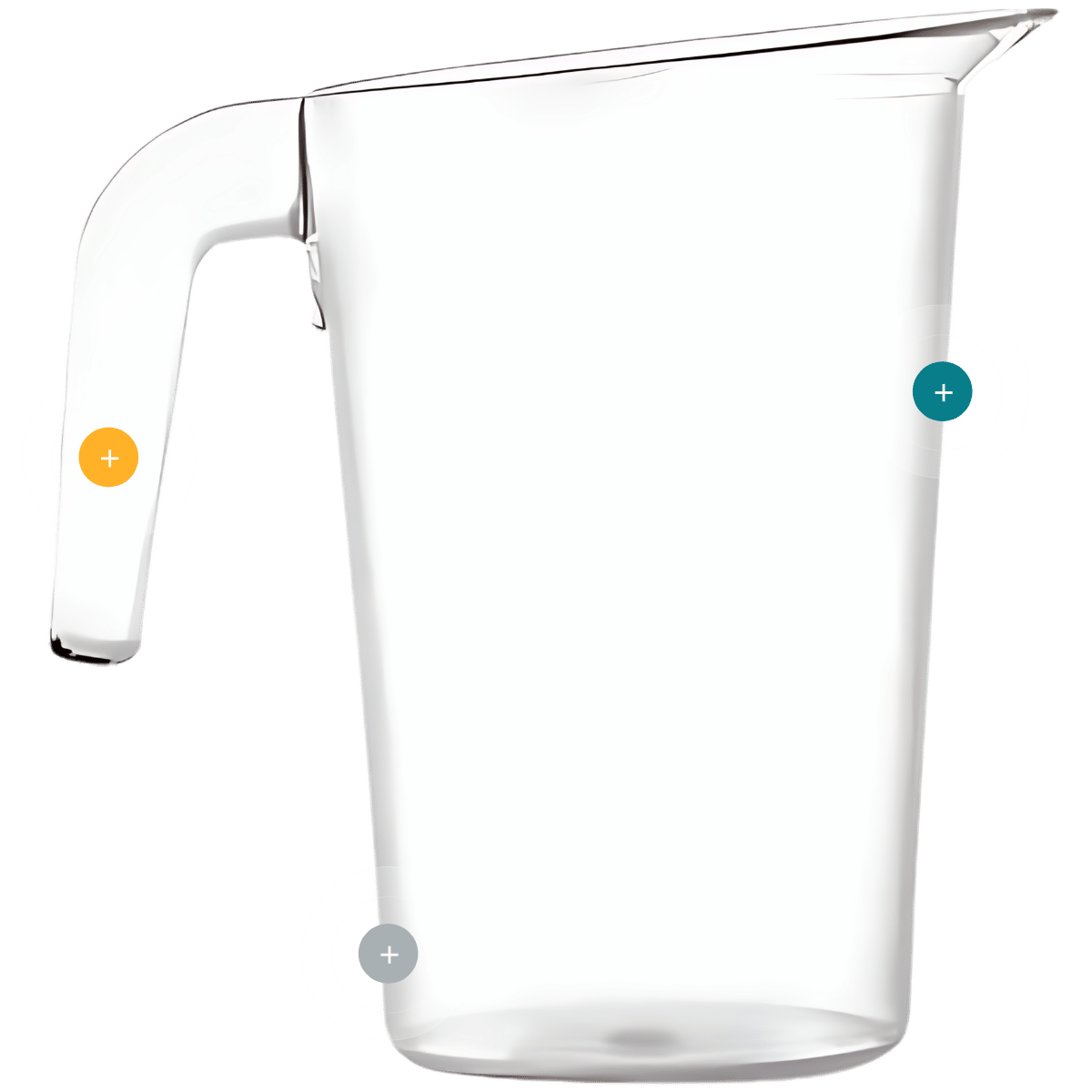 Jarra de policarbonato apilable con diseño ergonómico y asa reforzada, ideal para uso profesional en hostelería