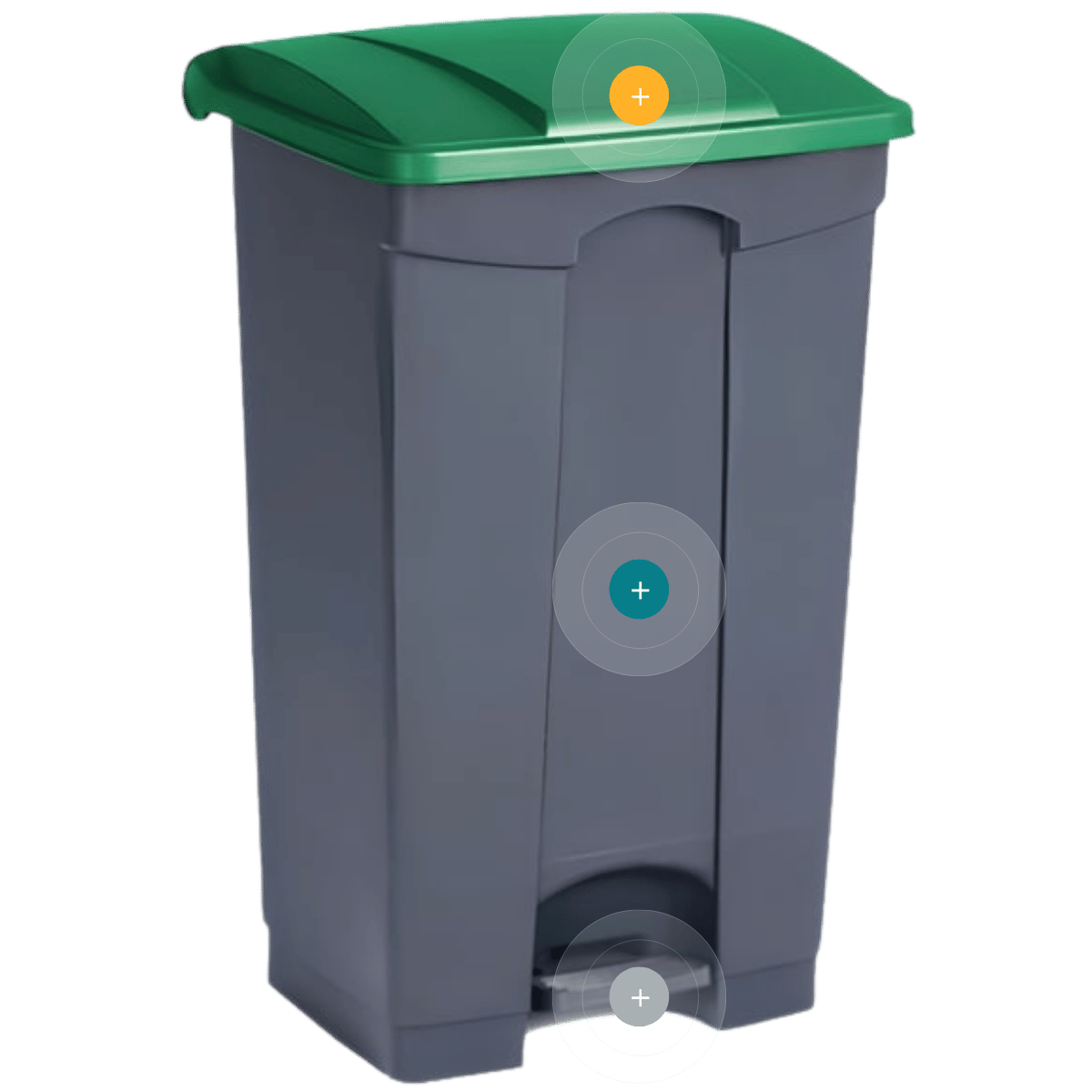 Papelera con pedal universal de 85 litros con tapa verde para reciclaje profesional