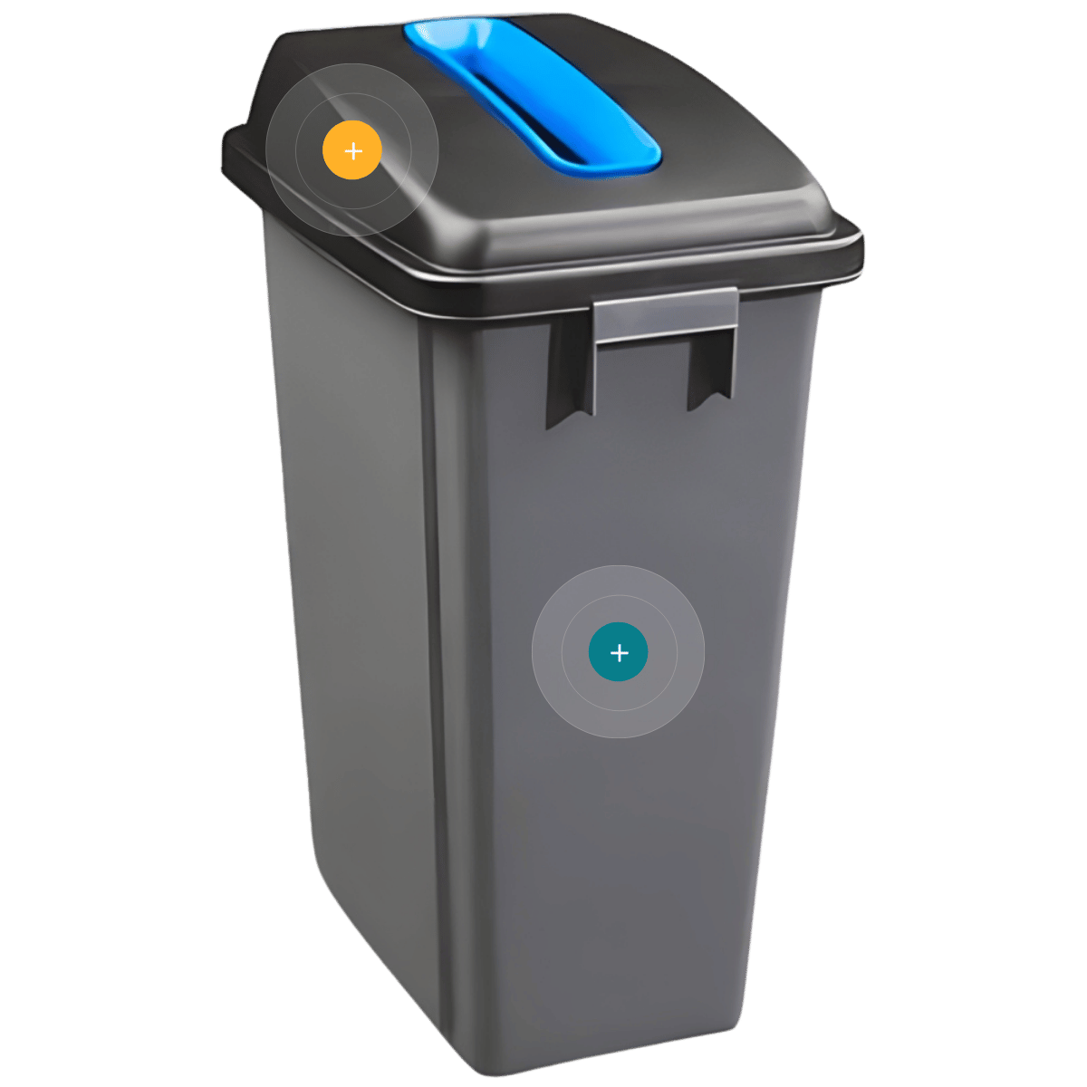 Vista detallada de papelera Slim de 60 litros con tapa azul para reciclaje de papel