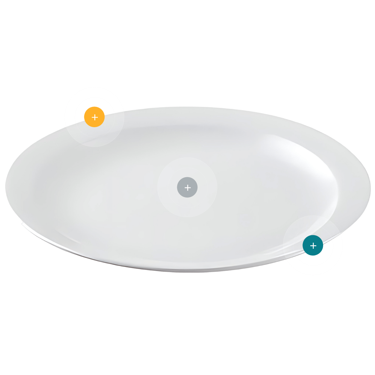 Plato llano de policarbonato de 21,9 centímetros en color blanco, diseño resistente y apto para uso alimentario