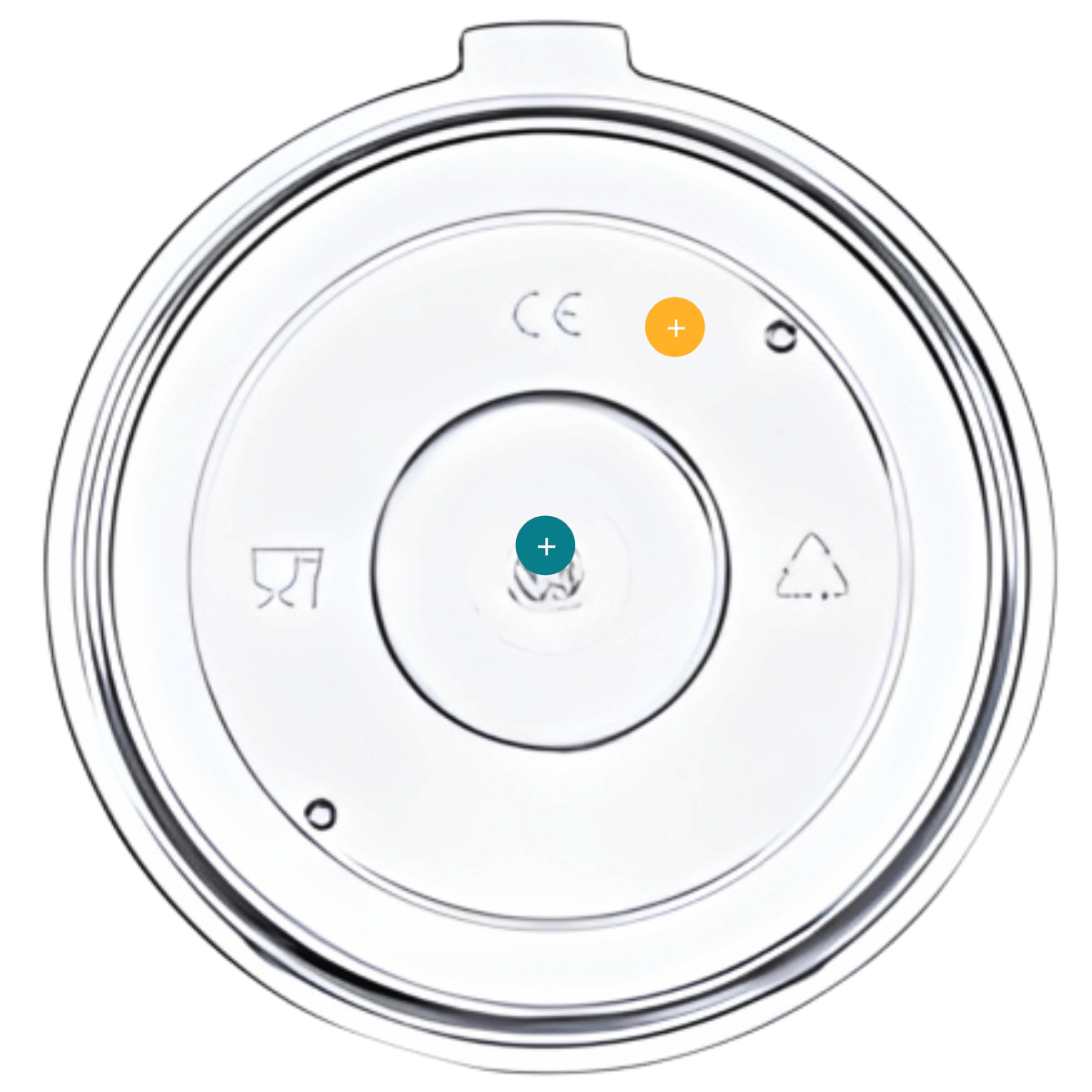 Tapa transparente para vaso apilable de policarbonato de 35 cl con marcaje CE y símbolo alimentario